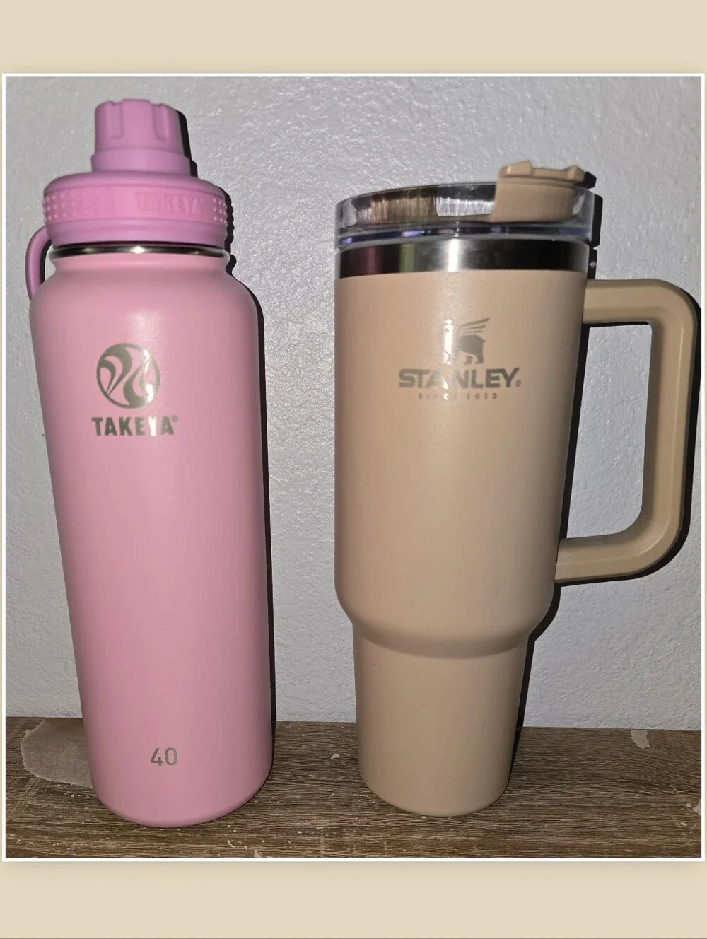 LOT of Stanley Tumbler Driftwood Tan & Takeya Bottle Pink 40 oz Stainless Steel - Picture 1 of 11